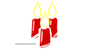 Das Bild drei rote, brennende, gezeichnete Kerzen 